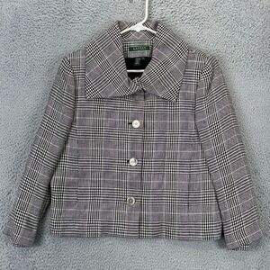 Lauren Ralph Lauren Blazer Womens 12 Black White Herringbone Houndstooth‎ Linen